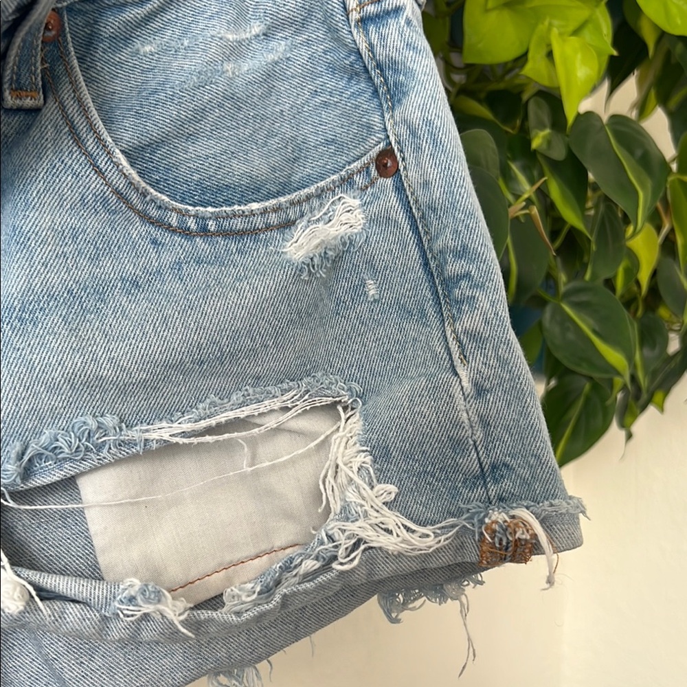 Levi's Blue Distressed Jean Shorts - Picture 4 of 6